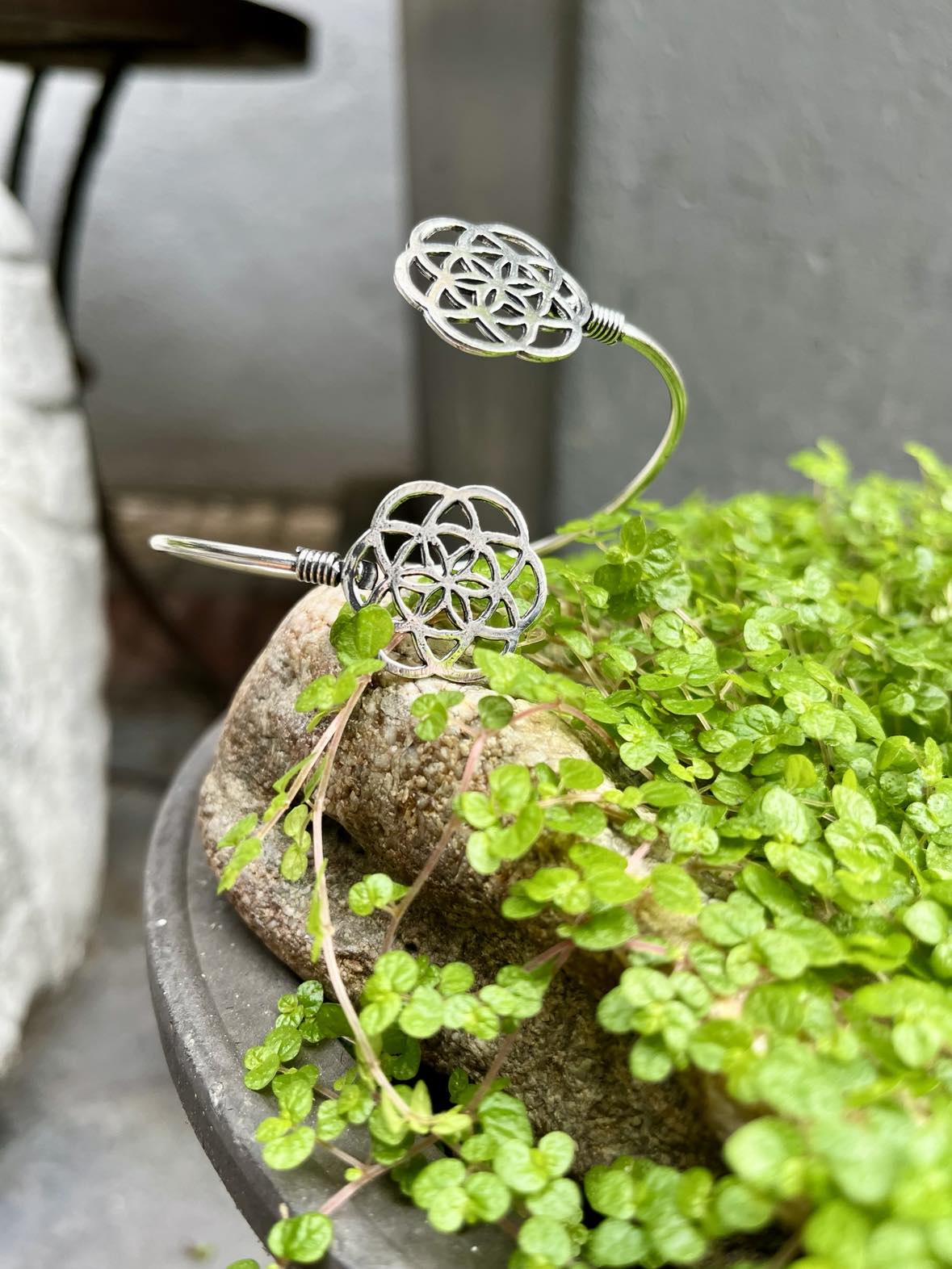 Flower Of Life Silver Bangle