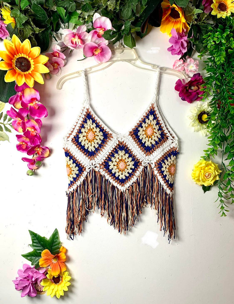 Colourful Crochet Fringe Top