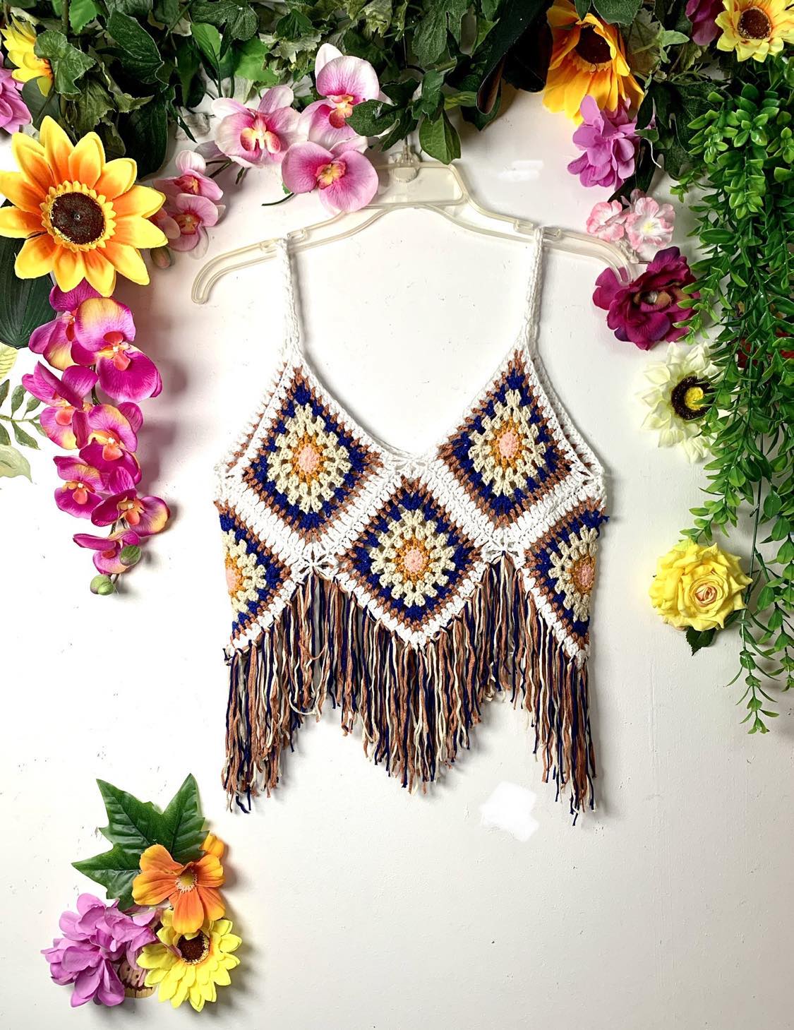 Colourful Crochet Fringe Top