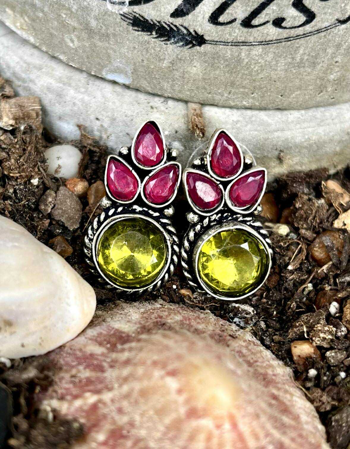 Gemstone Petal Stud Earings