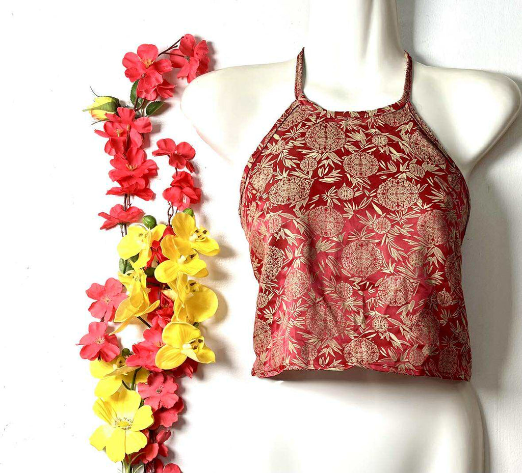 Vietnamese Silk Halter Crop Top