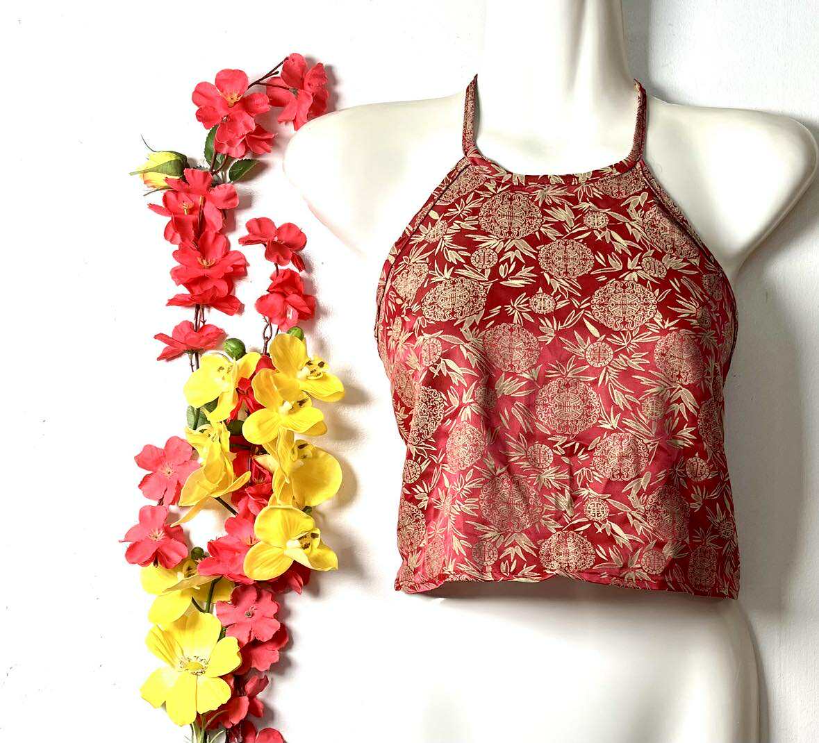 Vietnamese Silk Halter Crop Top