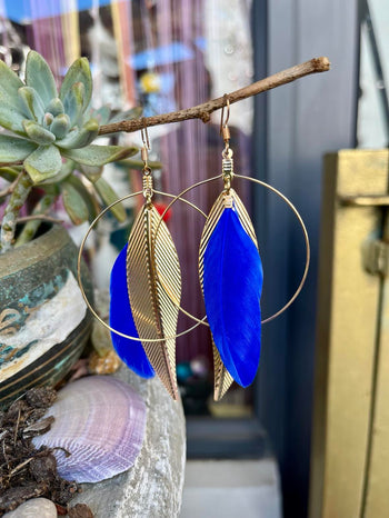 Gold Feather Hoop Earings