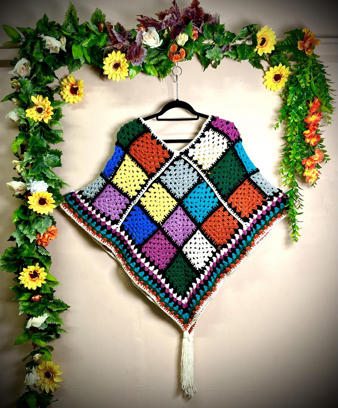 Licorice Granny Square Poncho