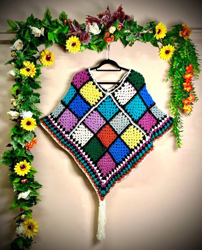 Licorice Granny Square Poncho