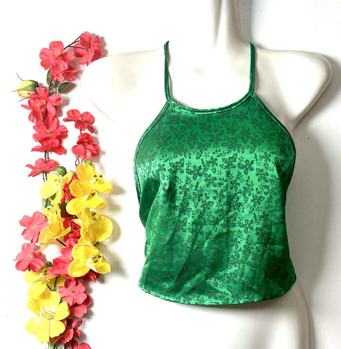 Vietnamese Silk Halter Crop Top