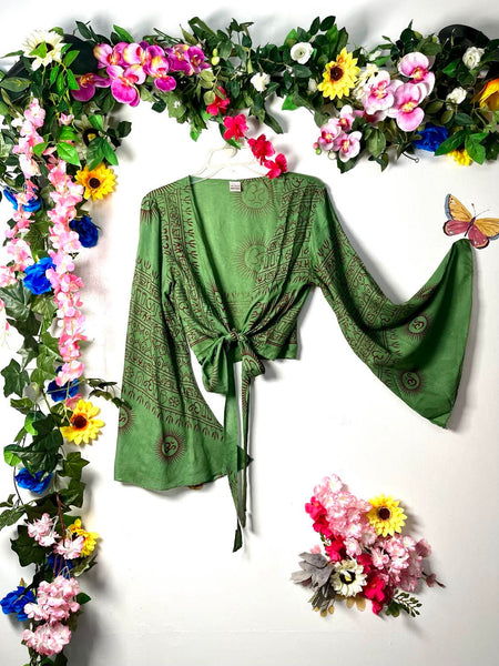 Prayer Wrap Bell-Sleeve Top