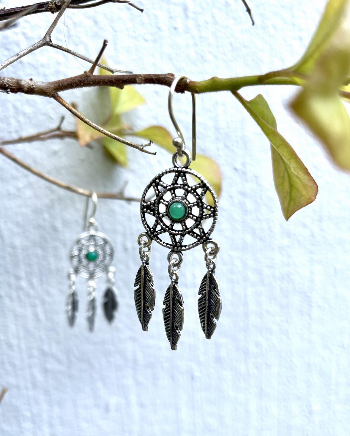 Silver Gemstone Dreamcatcher Earings