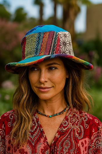 Hemp Patchwork Rainbow Hat