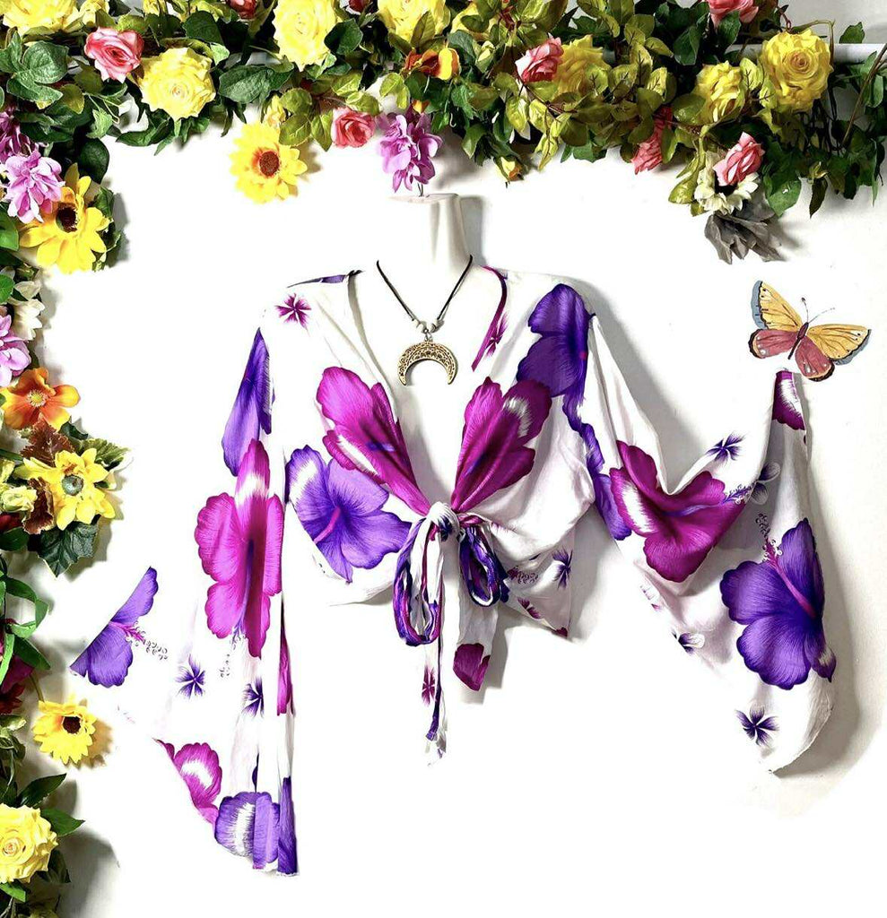 Purple Hibiscus Butterfly Crop Top