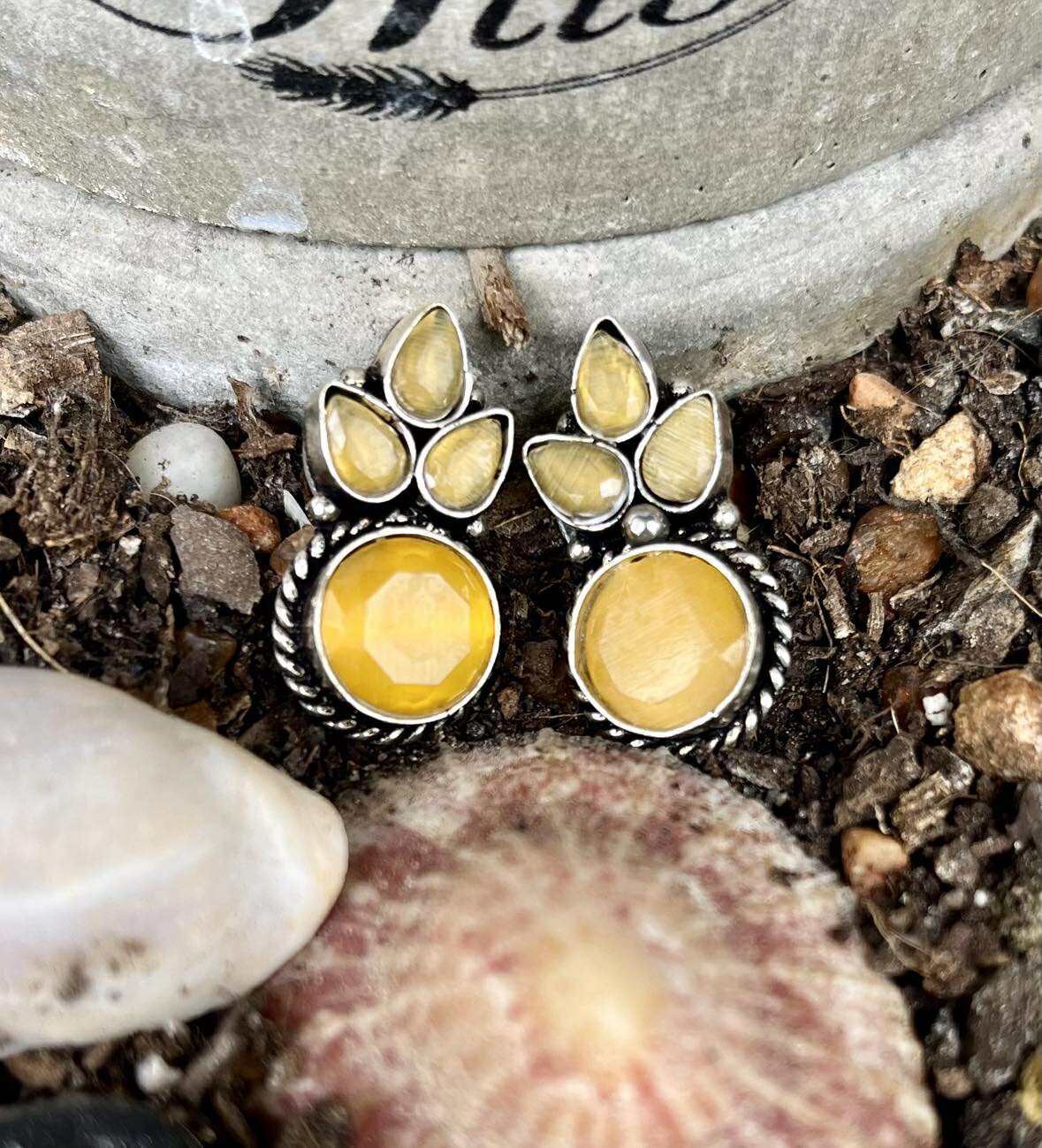 Gemstone Petal Stud Earings