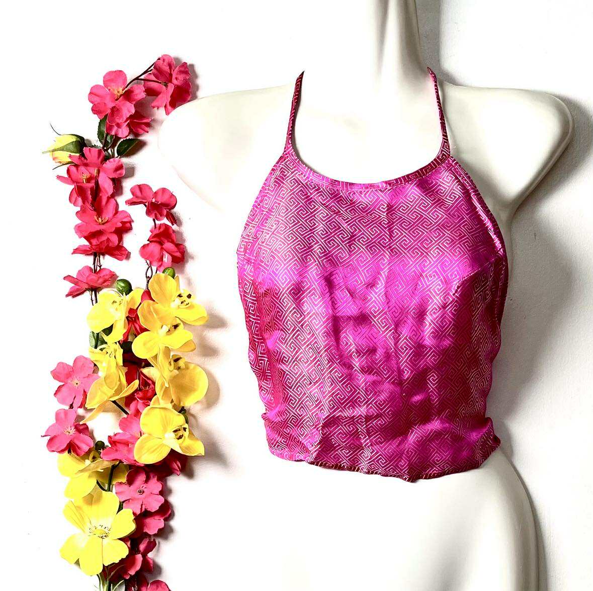 Vietnamese Silk Halter Crop Top