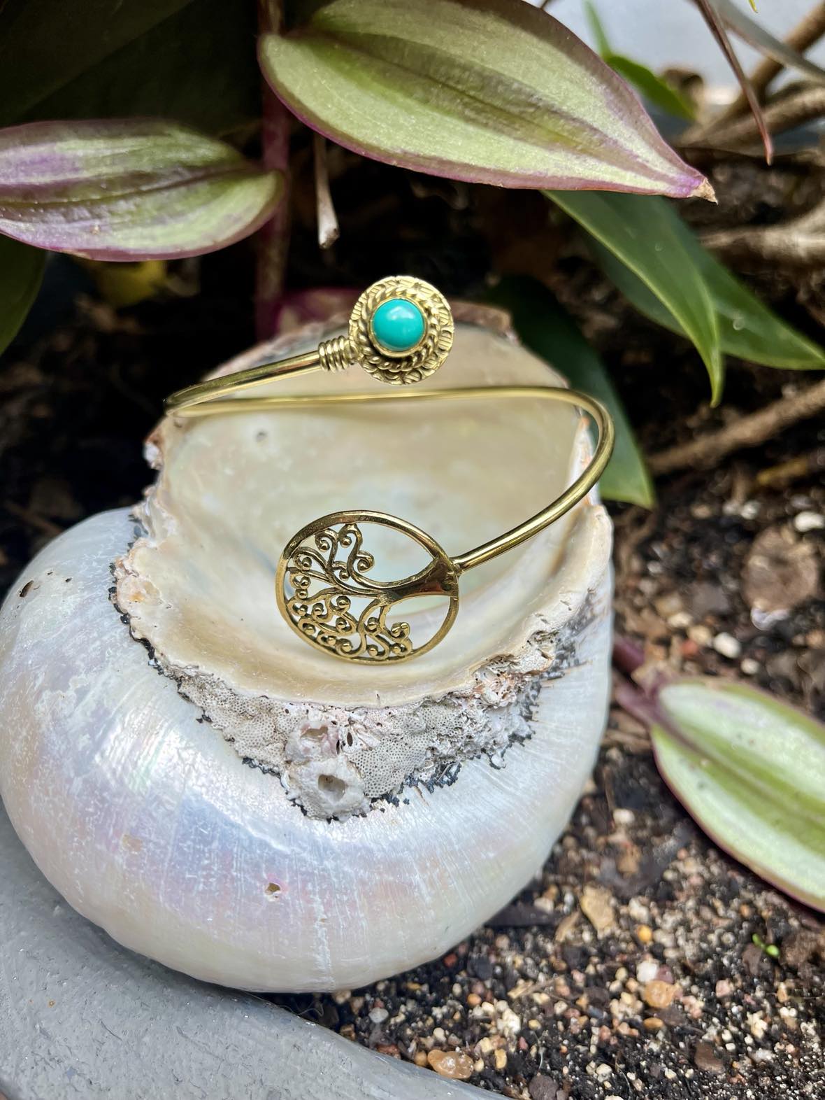 Tree Of Life Gemstone Brass Bangle