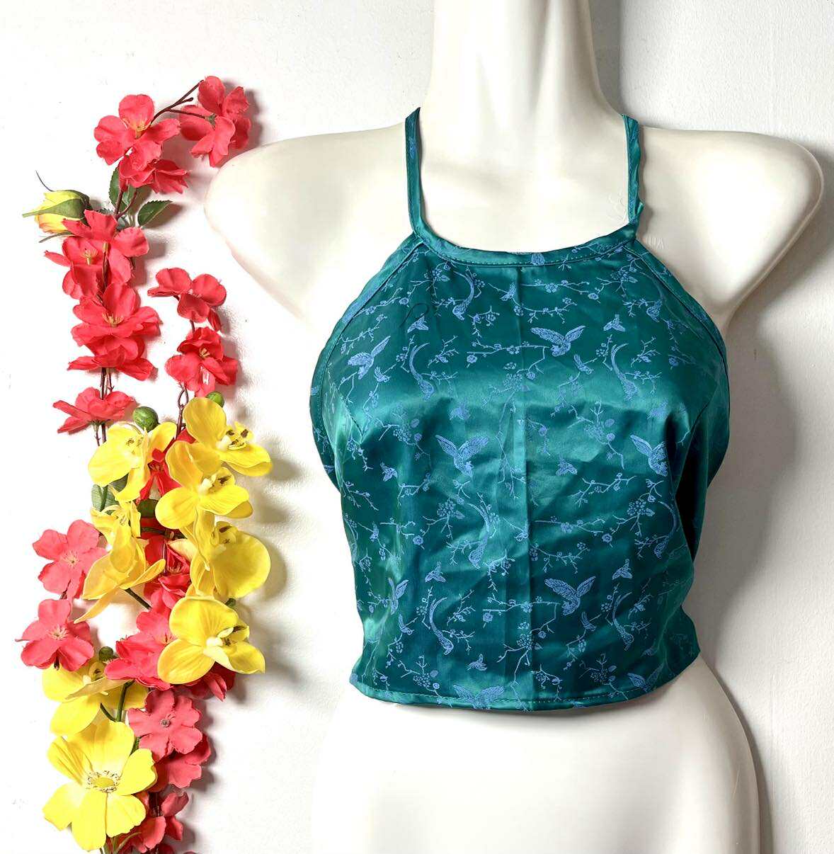 Vietnamese Silk Halter Crop Top