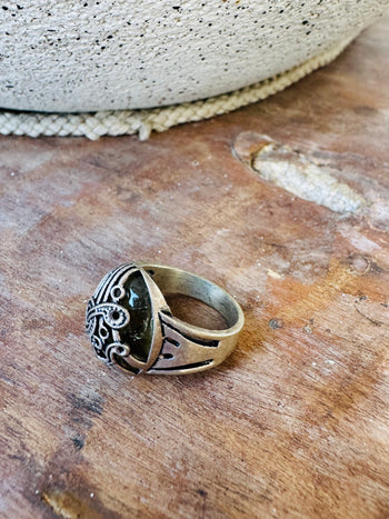 Silver Stone Shield Ring