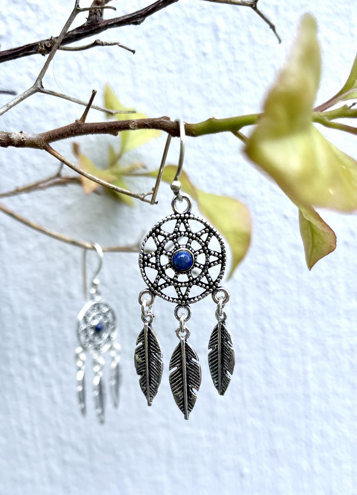 Silver Gemstone Dreamcatcher Earings