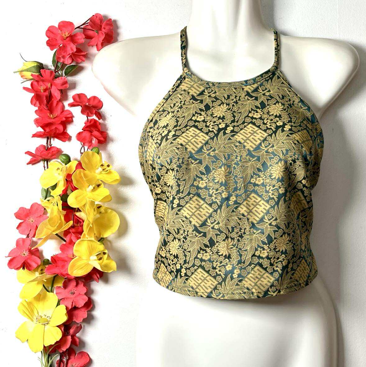 Vietnamese Silk Halter Crop Top