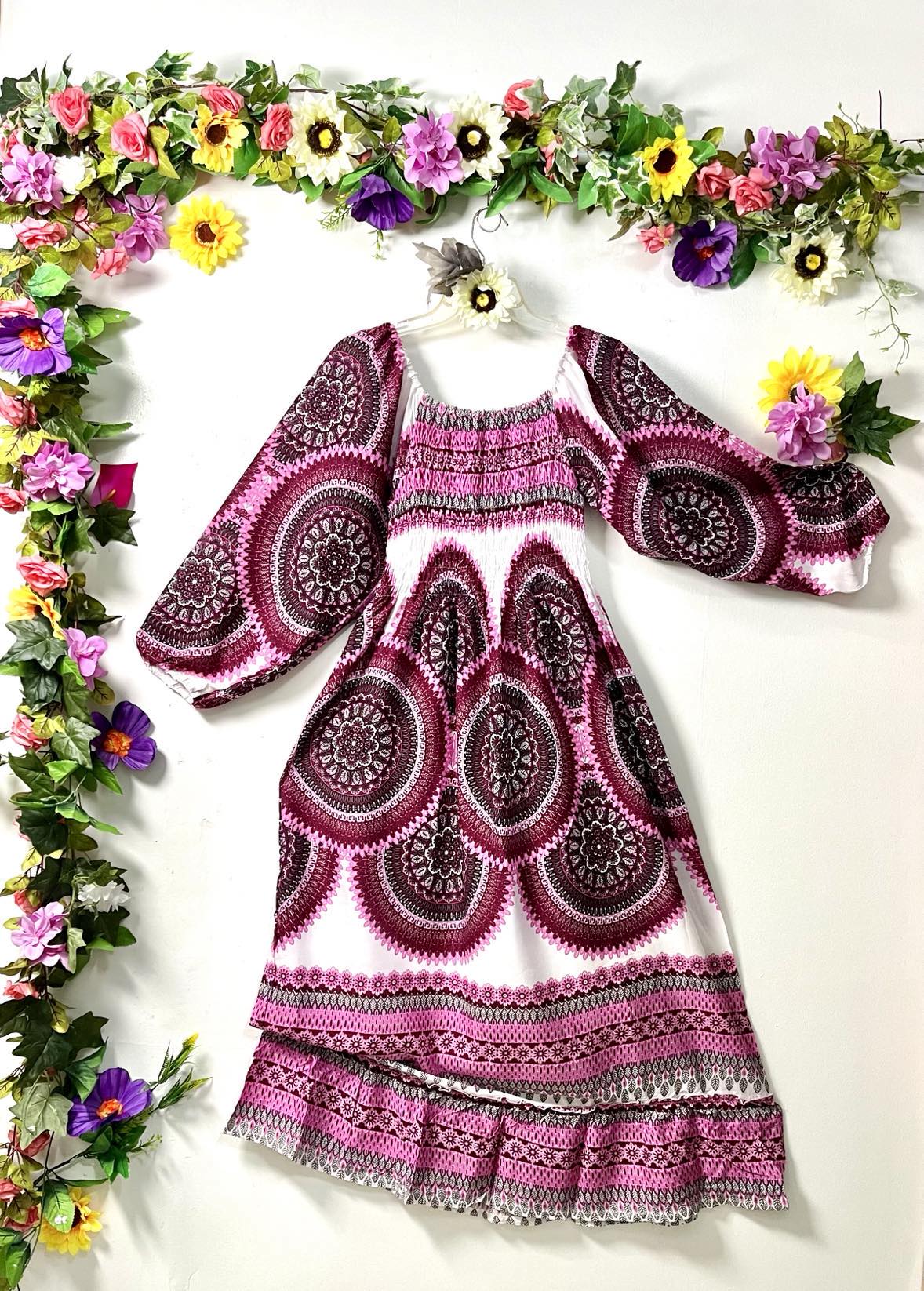 Thai Long-Sleeve Elasticized Dress