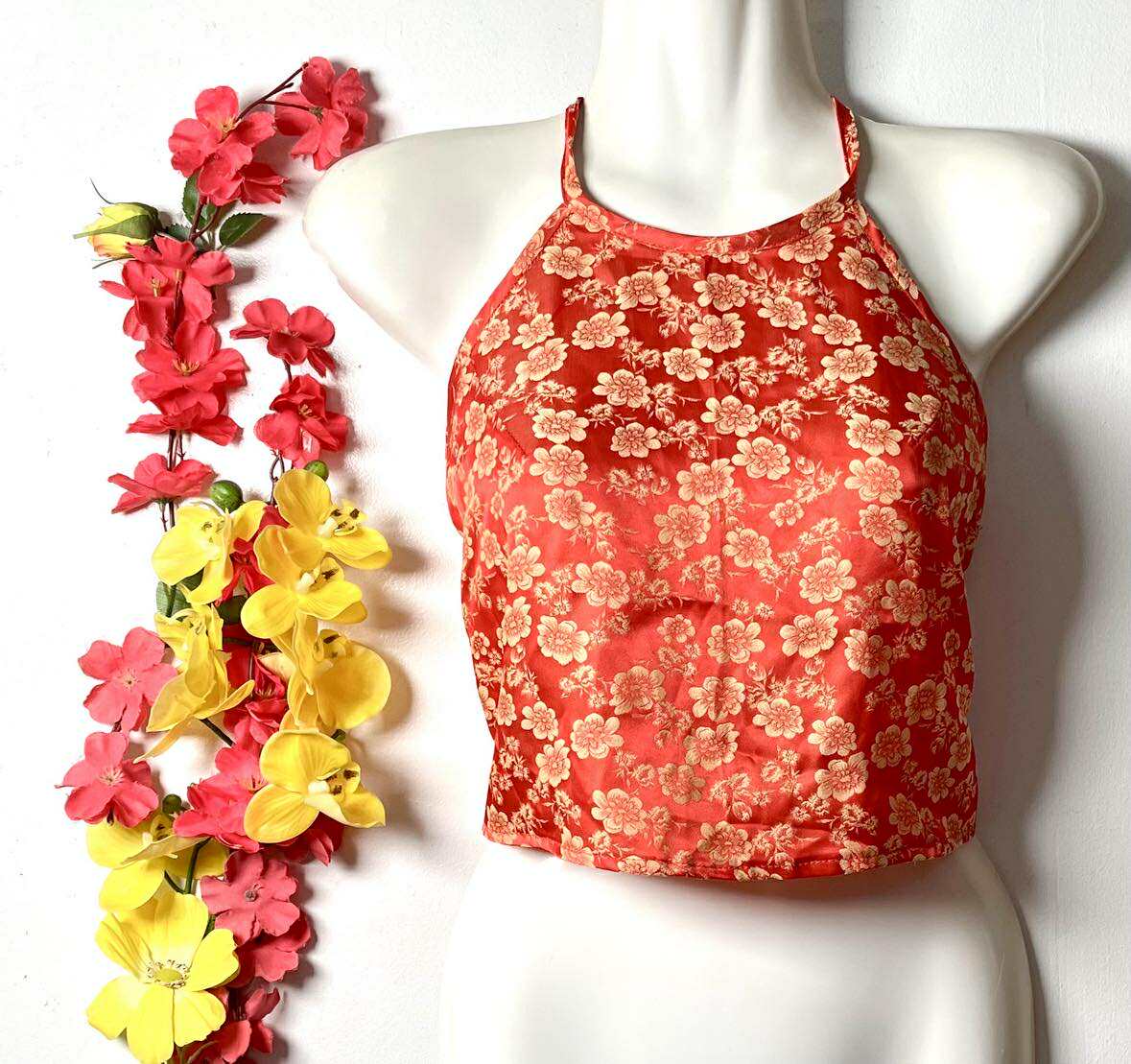 Vietnamese Silk Halter Crop Top