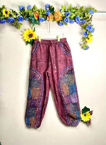 Indie Stone-Washed Patchwork Pants