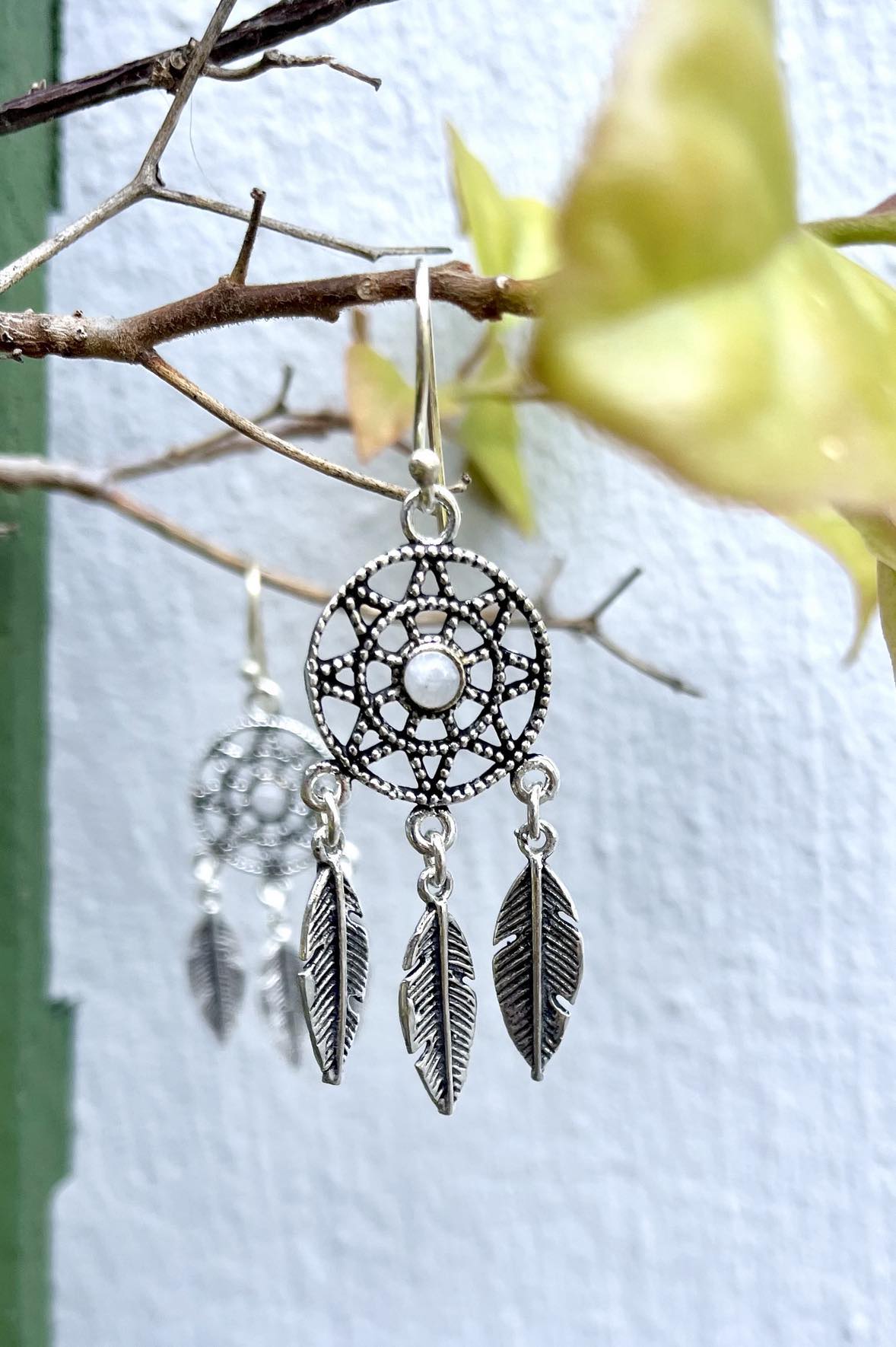 Silver Gemstone Dreamcatcher Earings