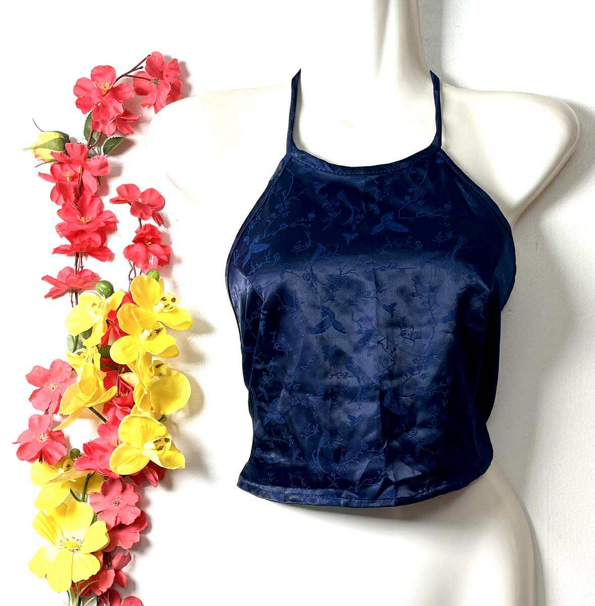 Vietnamese Silk Halter Crop Top