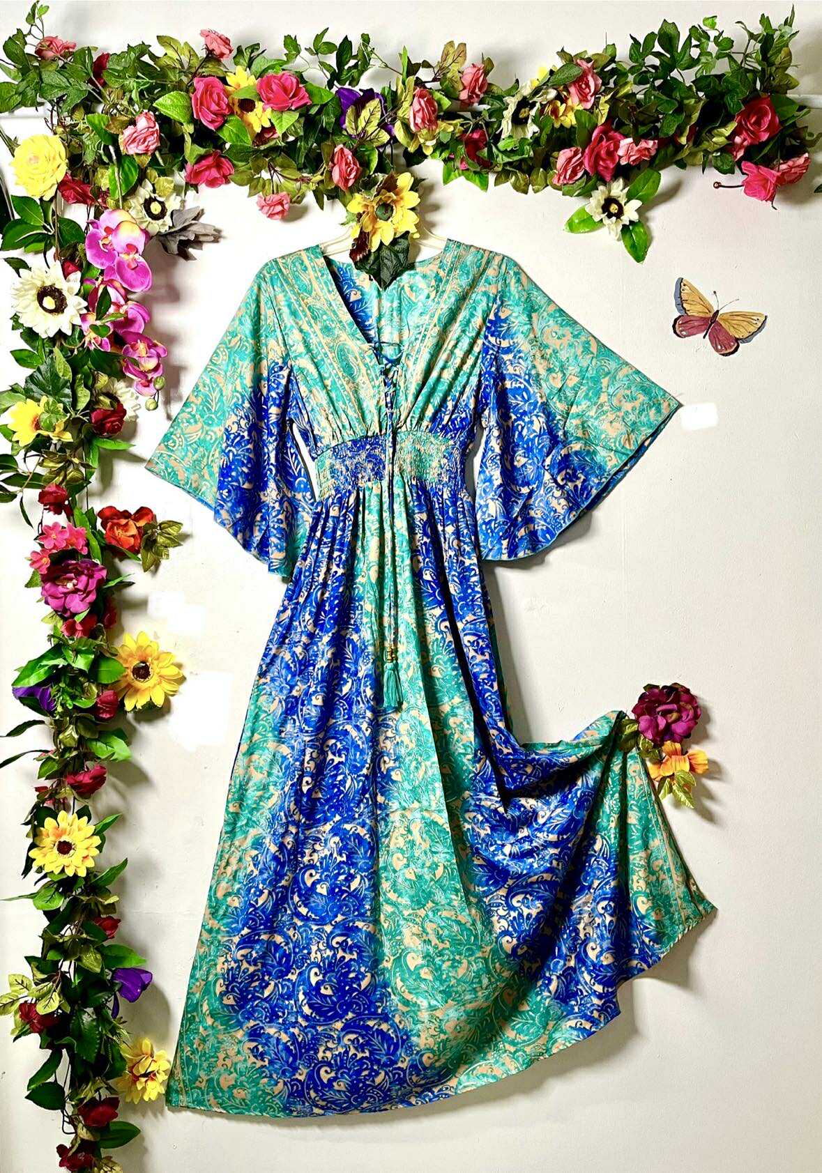 Silk Falka Lace-Up Maxi Dress