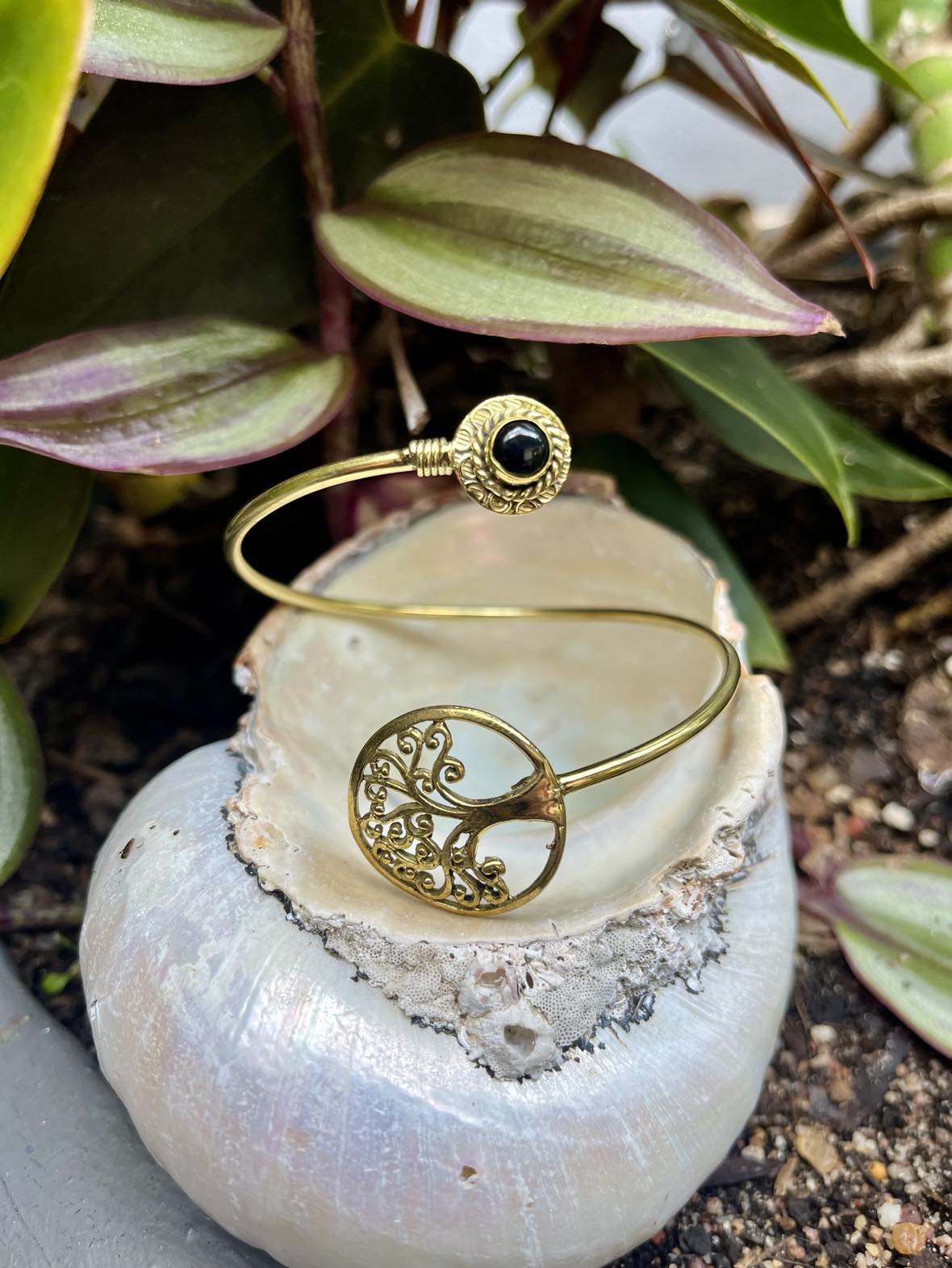 Tree Of Life Gemstone Brass Bangle