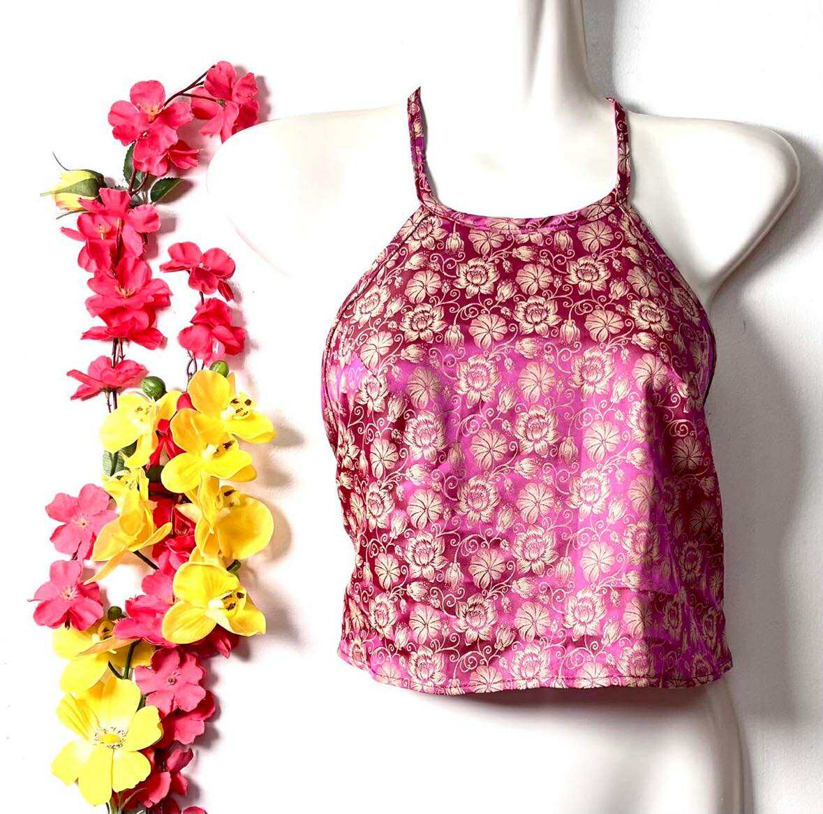 Vietnamese Silk Halter Crop Top
