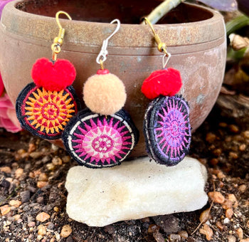 Pom Pom Embroidered Earings