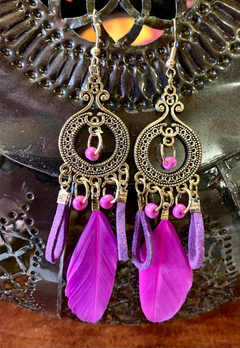 Feather And Leather Earings