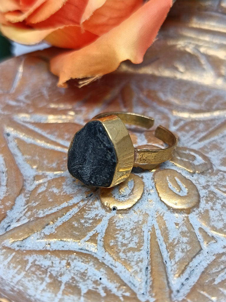 Raw Black Tourmaline Ring