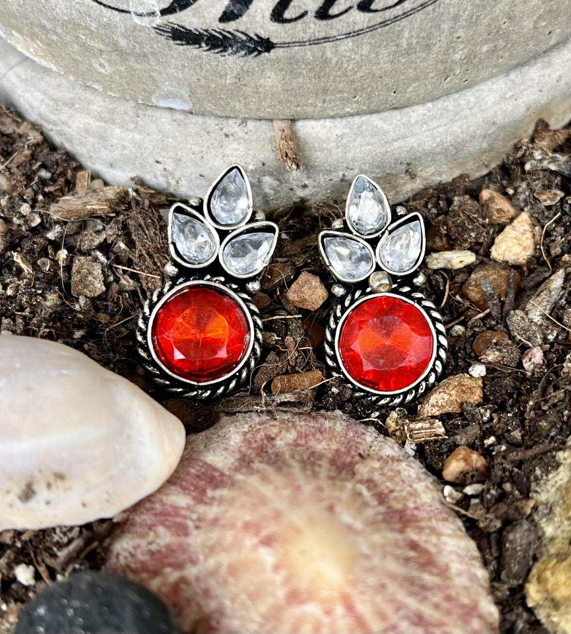 Gemstone Petal Stud Earings