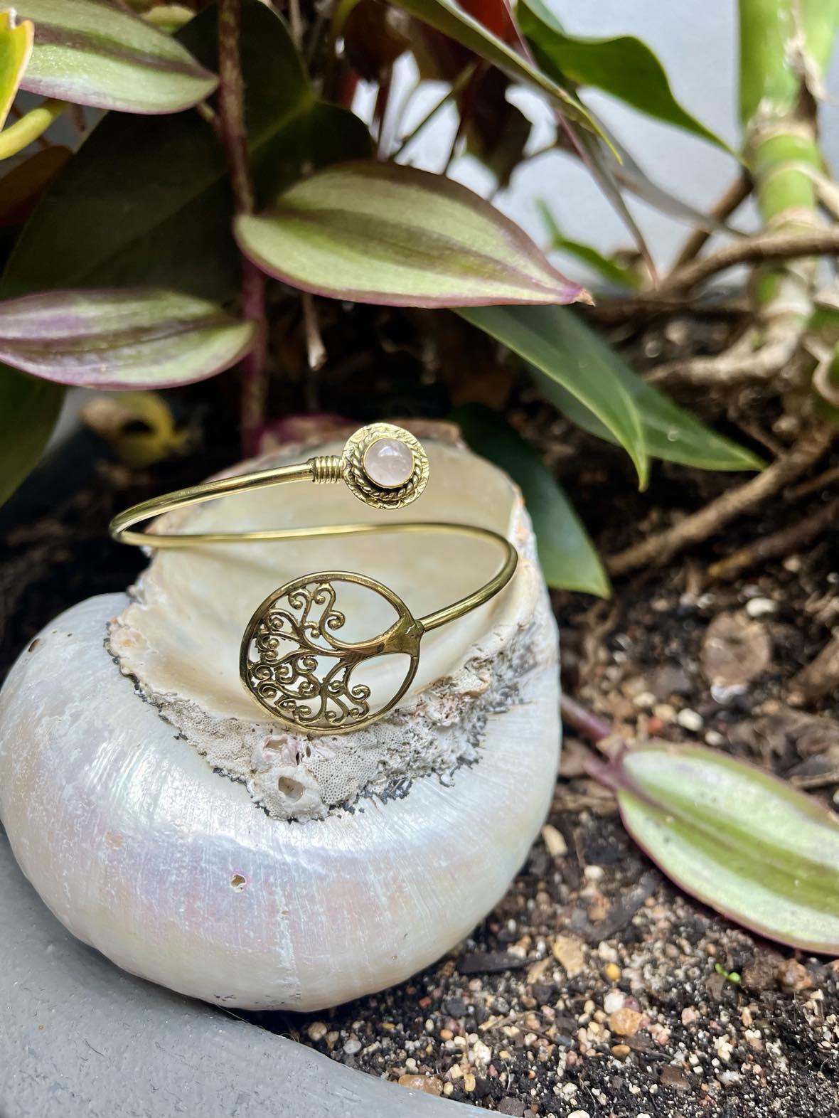 Tree Of Life Gemstone Brass Bangle
