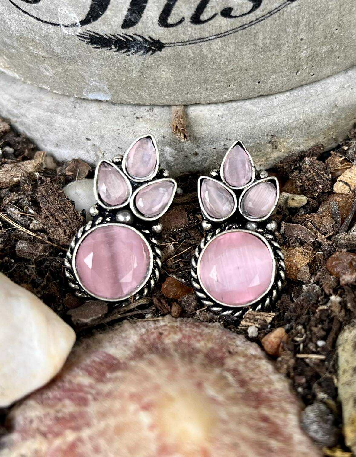 Gemstone Petal Stud Earings