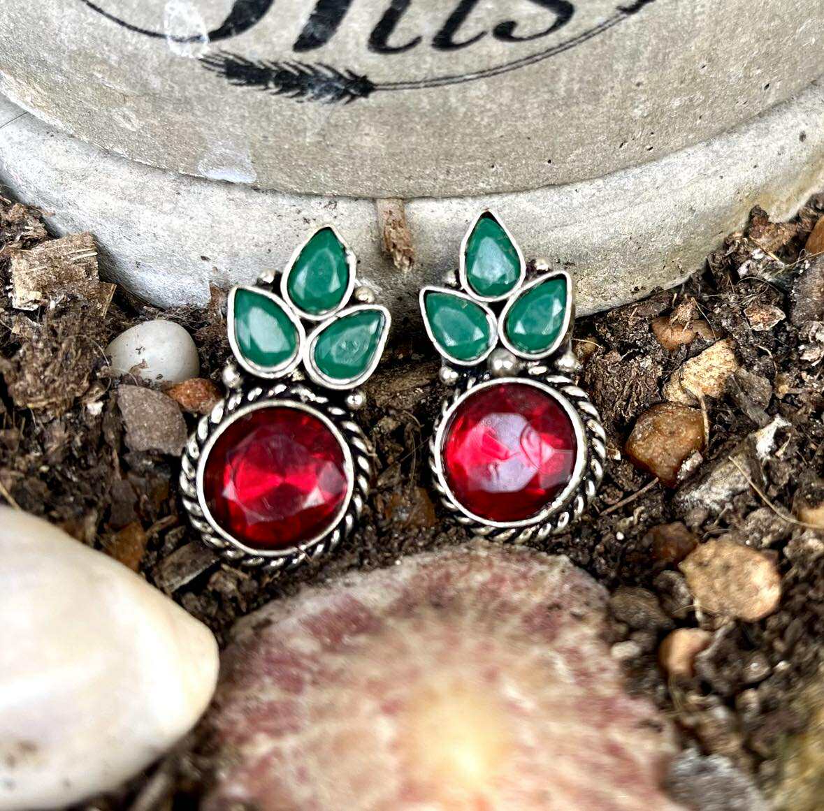 Gemstone Petal Stud Earings