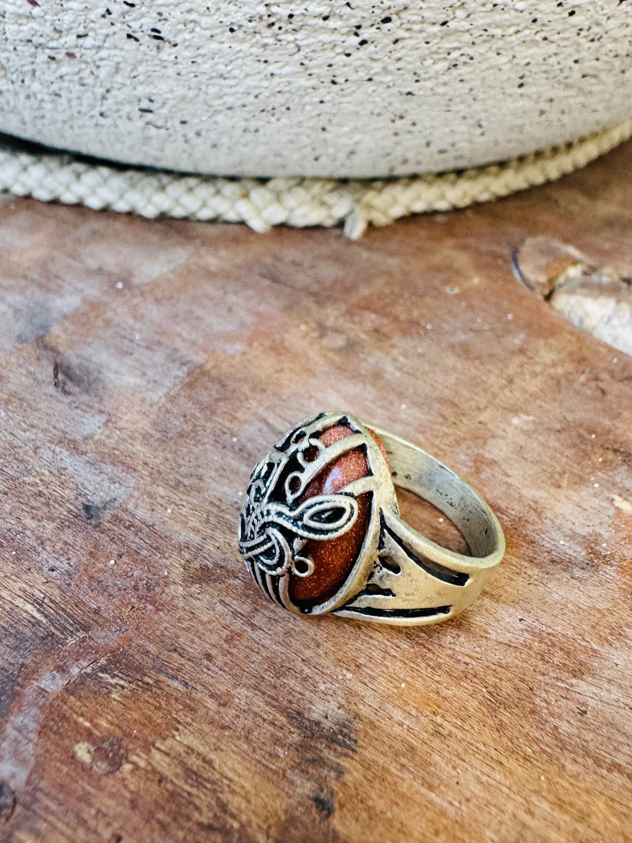 Silver Stone Shield Ring