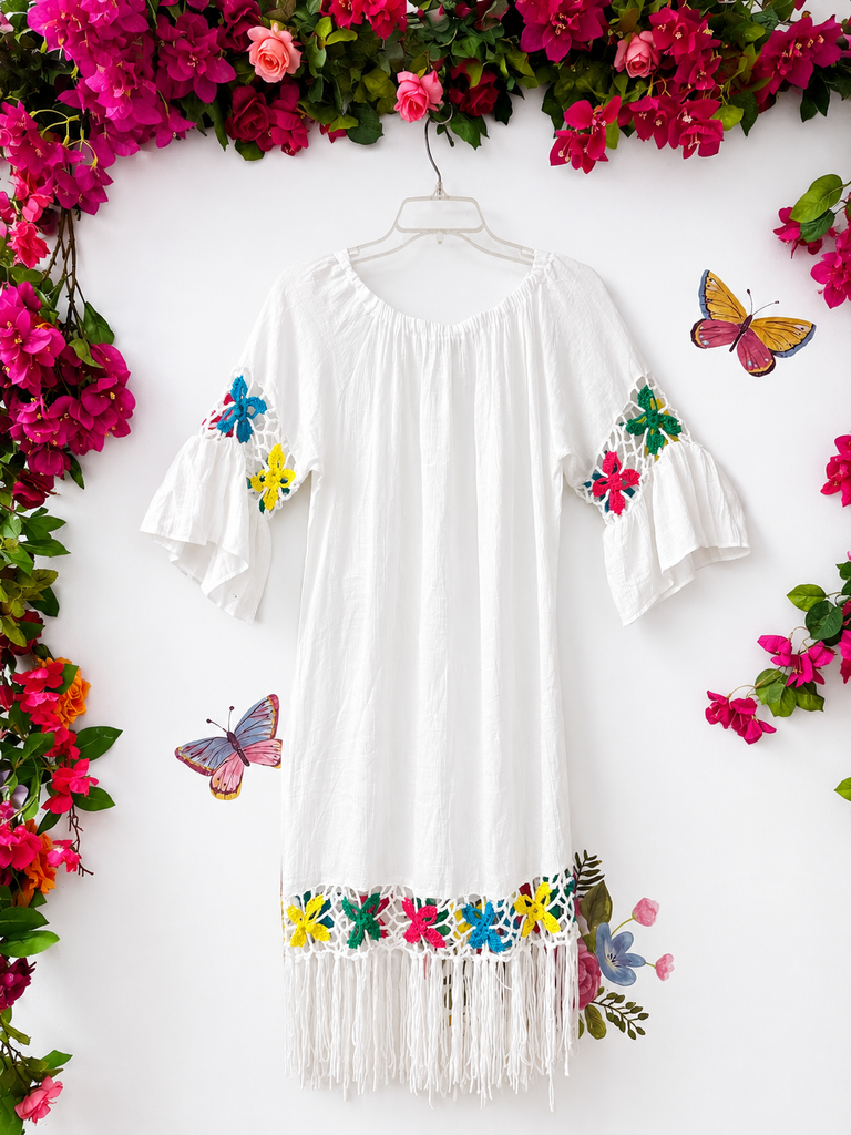 Santorini Cotton Crochet Shoulder Dress