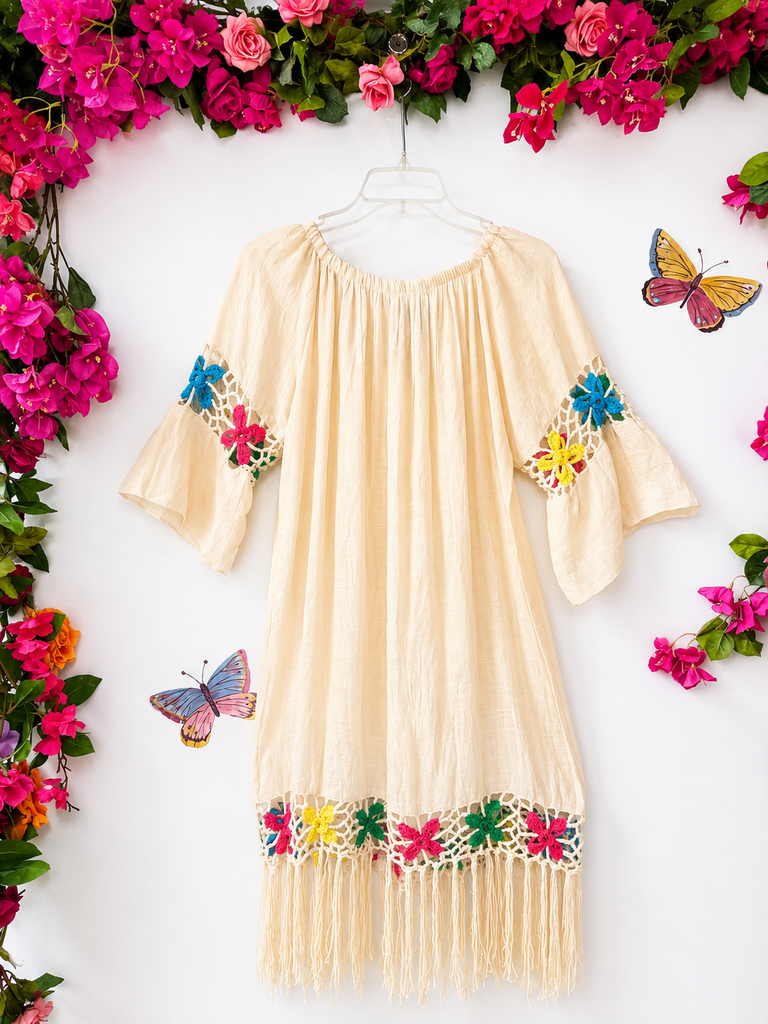 Santorini Cotton Crochet Shoulder Dress