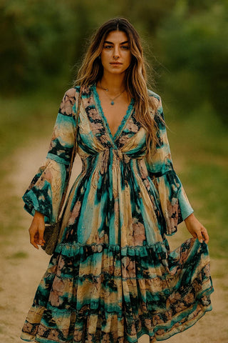 boho dresses south africa Black Short Sleeve Boho Floral Pattern Tiered Maxi Dress The Perfect Touch SA