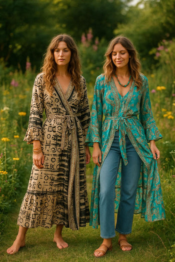 Silk Goddess Long-Sleeve Wrap Dress