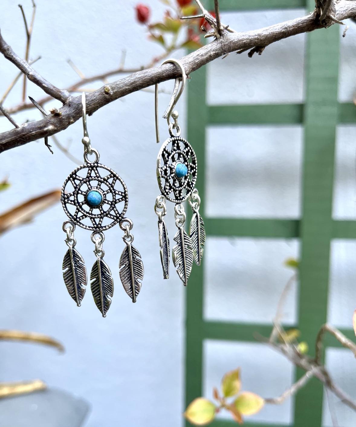 Silver Gemstone Dreamcatcher Earings