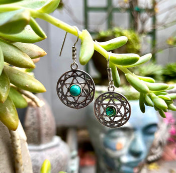 Silver Hexagram Gemstone Earings