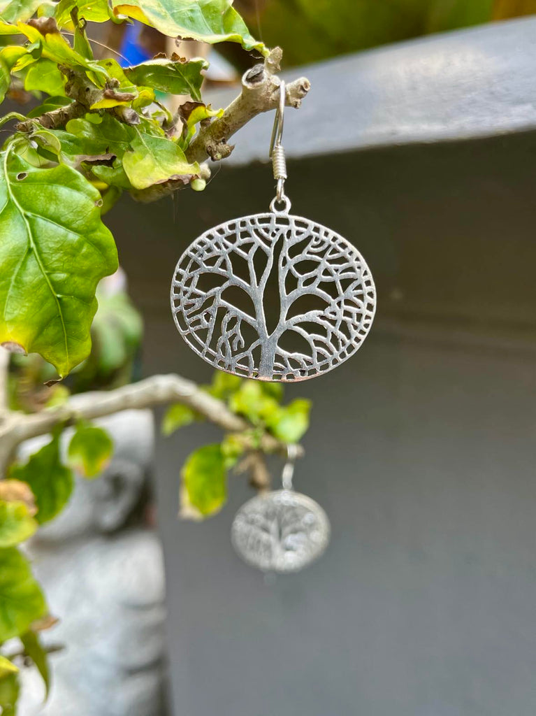 Silver Oval Tree Of Life Earings