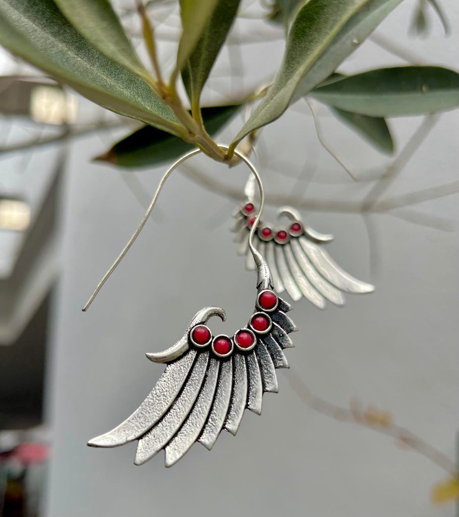 Silver Wing Gemstone Earings