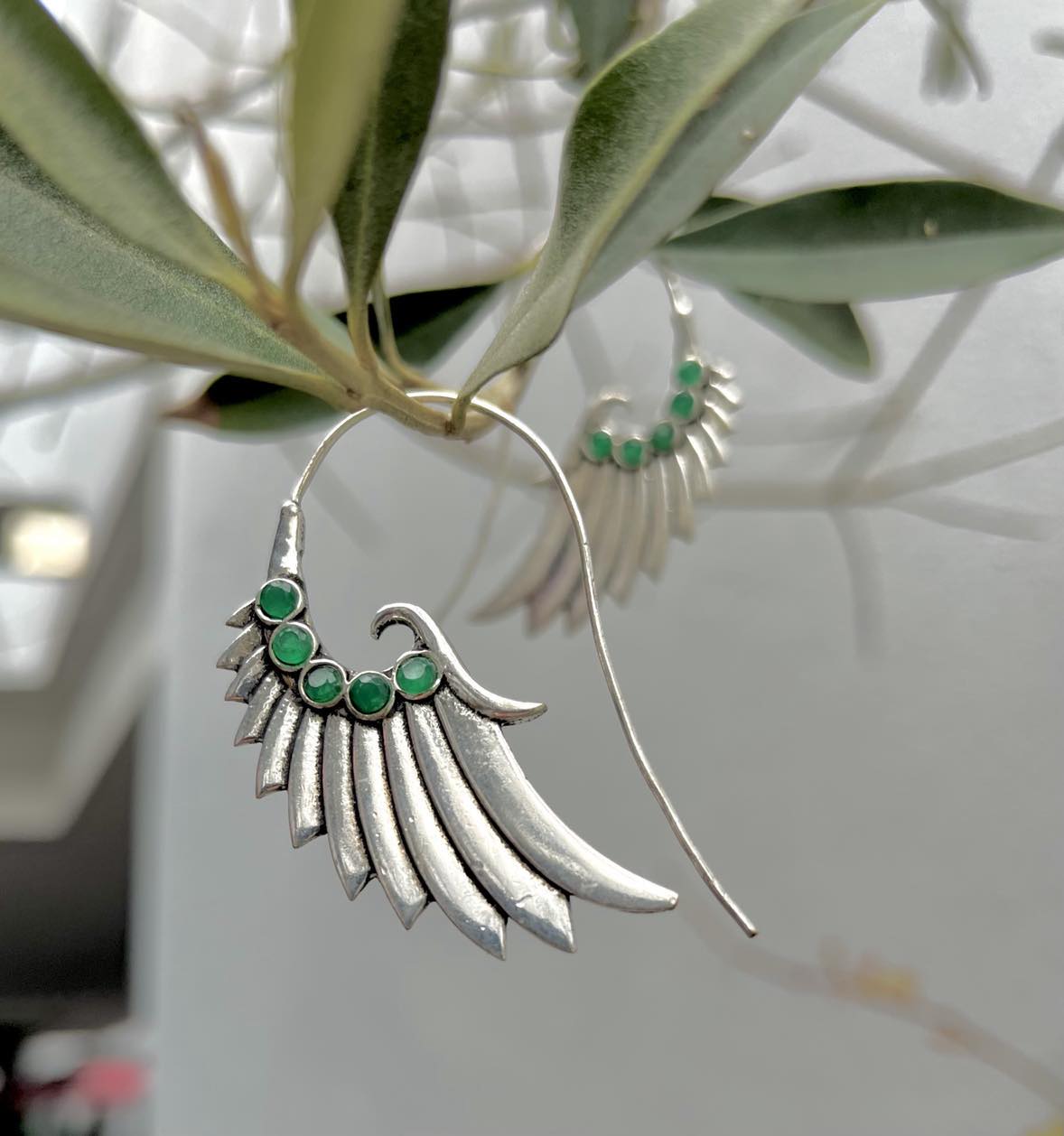 Silver Wing Gemstone Earings