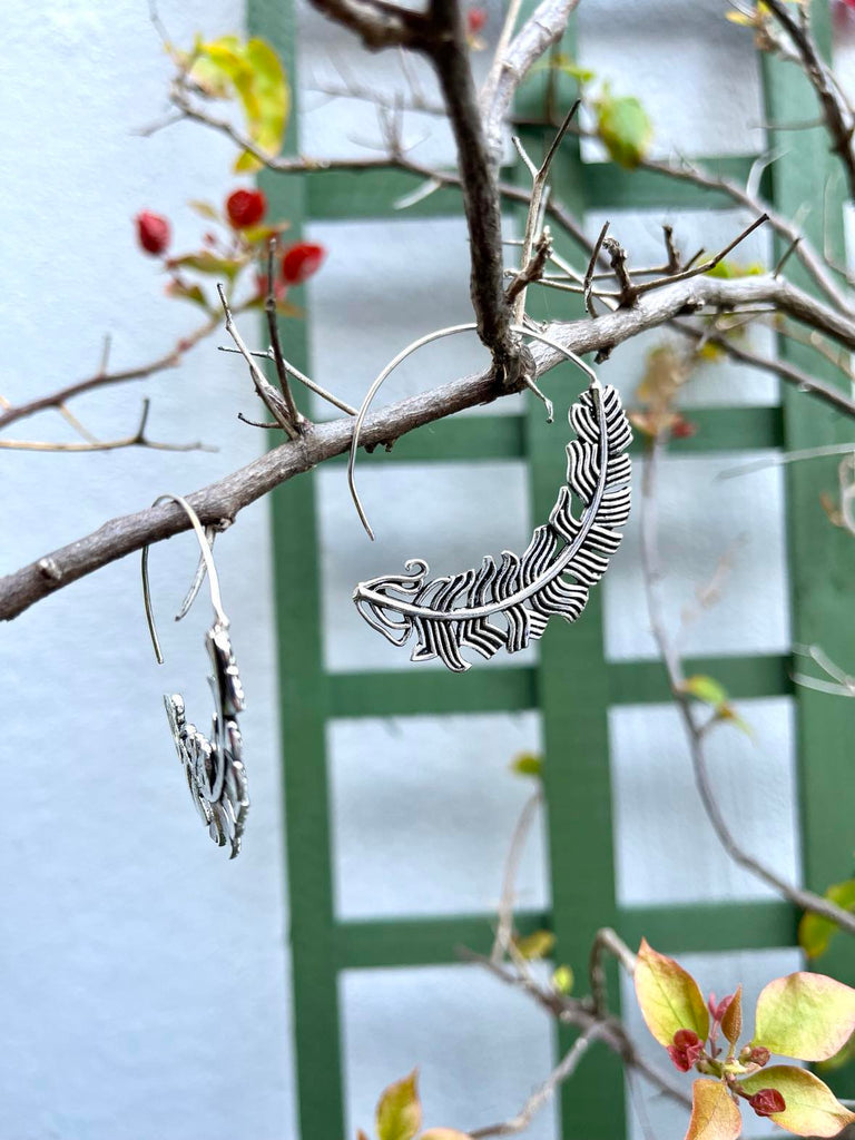 Silver Feather Slide-Through Earings