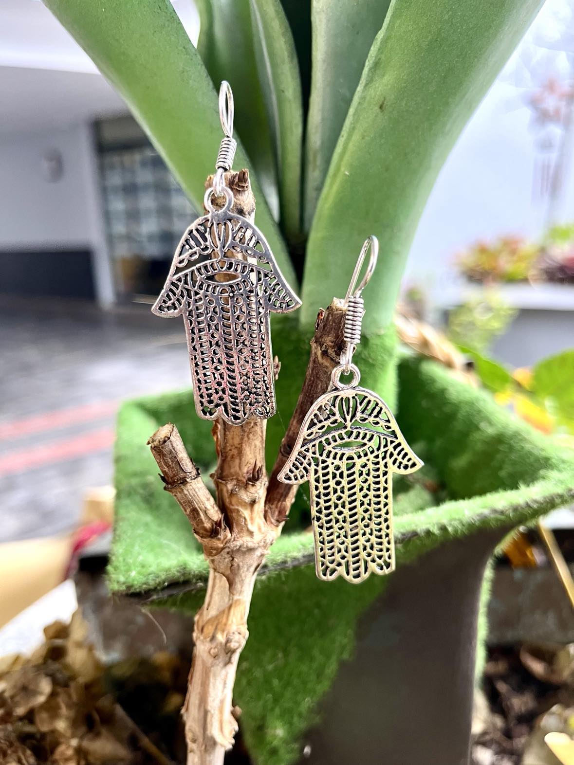 Silver Hamsa Earings Large