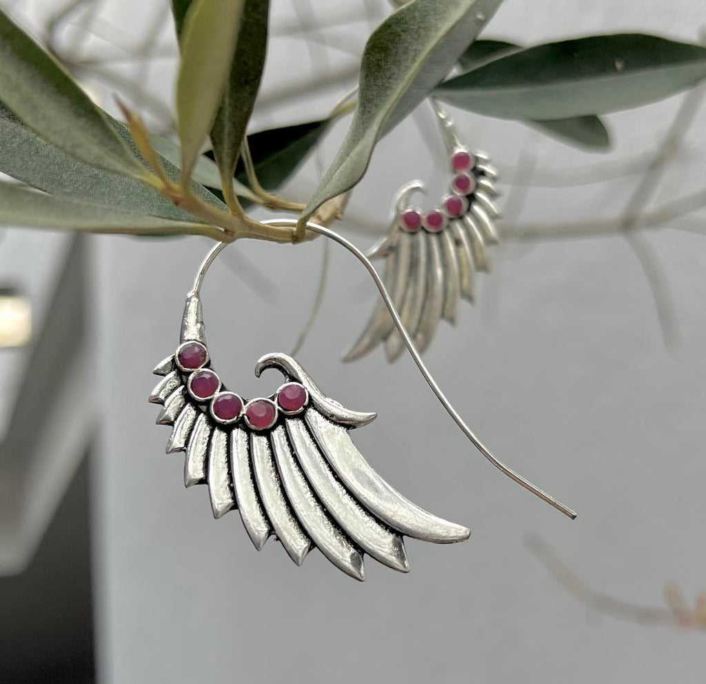 Silver Wing Gemstone Earings