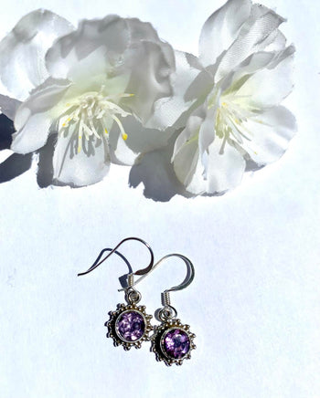 Dainty Silver Gemstone Earings Flower